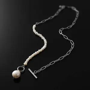 고리 써지컬 담수진주 목걸이 심플 언발란스 실버