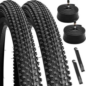 버신 2팩 산악 자전거 타이어 및 튜브 세트 26x2.125인치 접이식 펑크 방지 일치하는 내부 레버 포함