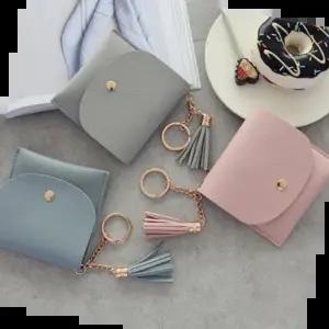 반지갑 파스텔 7컬러 태슬 키링 카드지갑 미니