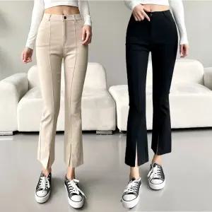 여자 짱짱한 스판 부츠컷 롱 팬츠 앞트임 절개선 바지