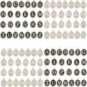 보석 제작을 위한 원형 에나멜 알파벳 이니셜 펜던트 목걸이 팔찌 귀걸이 DIY 공예를 양면 FHUNP367 A-Z