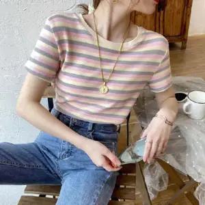 러블리룩 컬러 스트라이프 반팔티 RNR-0085 코디완성템