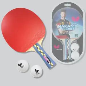 버터플라이 탁구라켓 나카마 S4 쉐이크 공2개포함 탁구채 양면라켓 초 중급용 학교수업용