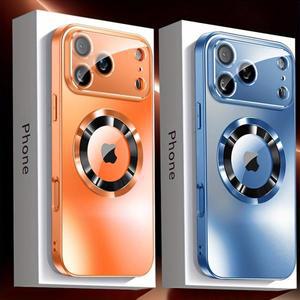 럭셔리 티타늄 메탈릭 매트 케이스 아이폰 17 16 15 14 13 12 11 프로 맥스 플러스용 맥세이프 글래스 렌즈