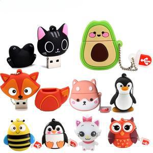 귀여운 만화 동물 펭귄 고양이 올빼미 USB 플래시 드라이브 사자 펜 2.0 메모리 스틱 공룡 64GB 32GB