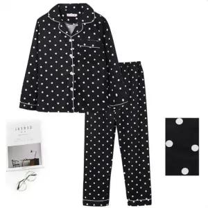 홈웨어 패턴 카라 주니어 여성 수 세트 봄 밴딩 면 땡땡이 [fFGOO0W]