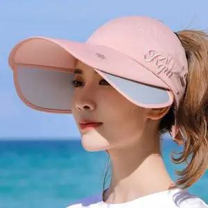 (튼튼)여성 챙조절 가능한 투웨이 자외선 차단 선캡 모자와이드 와이드썬 골프 바이저 썬캡 버킷햇 햇빛가