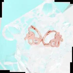 14K 골드필드 핀 고양이 로즈골드 원터치링 귀걸이