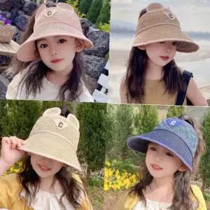 유아 곰돌이 장식 밀짚 챙넓은 햇빛차단 모자 야외활동 소풍 나들이 여름 썬햇 지사