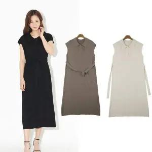 데일리 ES28GJ81 카라 니트 여성 허리끈 롱 원피스 반팔 캐주얼