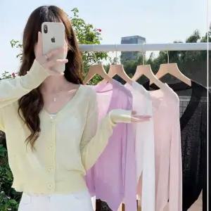 여성 PQ05JV00 부드러운 파스텔 톤 여름 가디건 얇은 카디건