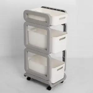 히키스 부드러운 슬라이딩 3단 바스켓 이동식 트롤리 수납 선반 세탁실 정리대 주방