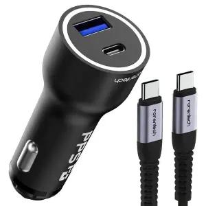 [하프클럽/로랜텍]로랜텍 PPS 63W 2포트 시거잭 차량용 충전기 CtoC 초고속충전 케이블 1.2m세트