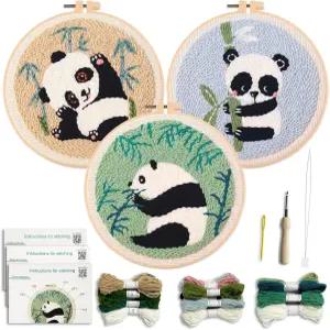 마이펠리시티 펀치 니들 팬더 자수 키트 패턴 펀칭 천과 바늘과 같은 도구 포함 3종 세트