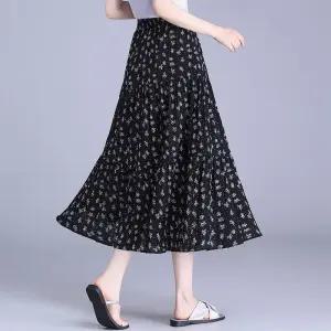 마이진 여성 여름 하이웨이스트 스커트 블랙 밴딩 하이웨스트 슬림핏 A라인 롱 힛템