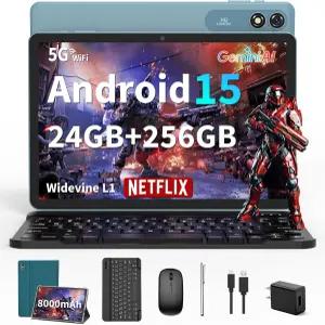 키보드가 장착된 태블릿 - 24GB RAM+256GB ROM(2TB 확장) 옥타 코어가 안드로이드 15 5G/2.4G WiFi 8000mAh