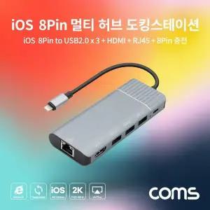 [셀러에이드]iOS 8핀 멀티 허브 도킹스테이션 (8Pin to USB 2.0 x3 HDMI RJ45 8Pin 충전)