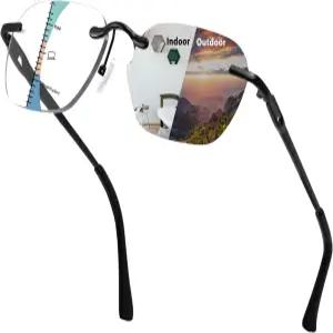 키소울 프로그레시브 포토크로믹 멀티포컬 림리스 리딩 글래스 블루 라이트 차단 선글라스 트랜지션 리더