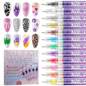 EBANKU 12 컬러 네일 아트 펜 키트 0.5MM 초미세 팁 3D 폴리시 퀵 드라이 아크릴 페인트 발렌타인 하트 홈