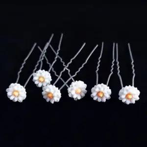 한복 데이지 플라워 헤어핀 웨딩 핀 올림 뒤꽂이 U핀 머리장식 웨딩헤어핀 플라워장식 u핀