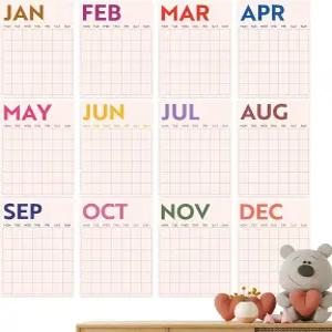 Whaline 12개입 대형 무기한 벽걸이 캘린더 건조 지우기 가능 12개월 재사용 빈 연간 플래너 보드 가정