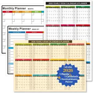 2026년 달력 세트 사무실 학교 가정용 2팩 11x17인치 리버서블(수직/수평) 연간 달력(두꺼운 카드 재고 1개