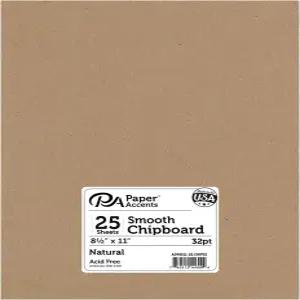 PA 페이퍼 액센트 칩보드 팩 8.5인치 x 11인치 내추럴 XL 헤비 32포인트 장식 제작 스크랩북 인쇄 컷아웃