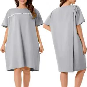 여성용 보에론 병원 가운 소프트 반팔 환자 오픈 백 스냅 포켓이 있는 적응형 의류