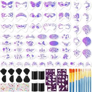 그런 다음 89개의 페이스 페인팅 스텐실 키트에는 재사용 가능한 61개와 스티커 6개가 포함되어 있습니다.