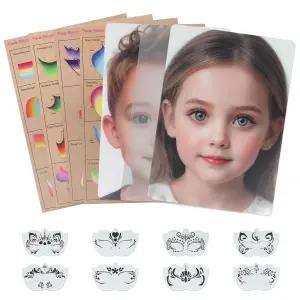 샌듀어 재사용 가능한 페이스 페인팅 연습 보드 세트 15개 다양한 패턴의 스텐실 세척 가능 메이크업