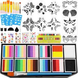 성인용 페이스 페인팅 키트 전문가 12 x 10g 스플릿 케이크 팔레트 물 활성화 스텐실 브러시 스펀지 할로윈