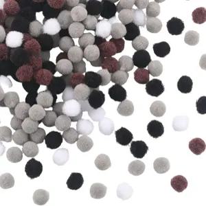 써니클루 400pcs 10mm 브라운 폼폼 공예 원형 블랙 화이트 폴리에스터 퍼지 퍼프 부드러운 작은 미니 아트