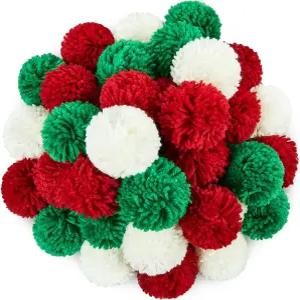 젬스크림 50개 3인치 레드 화이트 그린 원사 폼 폼폼 공예품 대형 퍼지 DIY 모자 홀리데이 파티 장식품 홈
