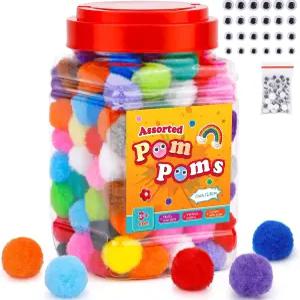 MORFEN 400개 - 300개의 1인치 폼폼 다양한 색상의 공예품 장식 DIY 공예 용품을 만들기 위한 퍼프볼 용기