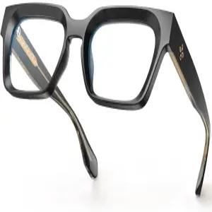 VISOONE 패션 라지 스퀘어 청키 프레임 블루 라이트 차단 안경 여성 남성 오버사이즈 두꺼운 속눈썹