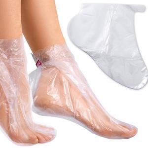 발을 위한 Hzopcw 400pcs 플라스틱 발 커버 스티커가 부착된 일회용 파라핀 목욕 장갑 미끄럼 방지 마스크 양말 보습 페디 클리어
