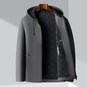 샤오원샵 남성용 춘추 키작남 항공 점퍼 하이닝 리얼 푸 가죽 자켓 비즈니스 퓨어 칼라 후드 지갑 꾹1