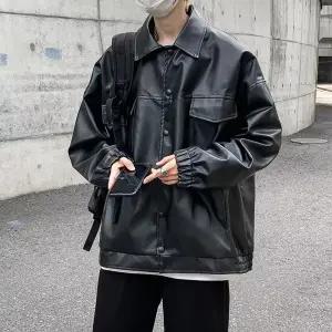 샤오원샵 루즈핏 주니어 항공 스타일 점퍼 자켓 키작남 코트 봄가을 가죽 남자 꾹1