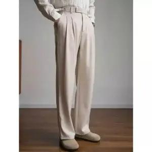 샤오원샵 남성용 바지 면 캐주얼 빈티지 일자 정장 루즈핏 키작남 트렌드 반밴딩 봄가을 꾹3