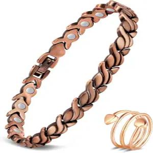 여성용 페라코 구리 팔찌 및 반지 3500 가우스 네오디뮴 자석이 장착된 초강력 마그네틱 99.99 순수 조절