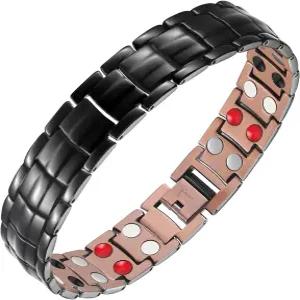남성용 페라코 구리 팔찌 4가지 요소 자석 우아한 99.99 솔리드 장신구 (블랙)