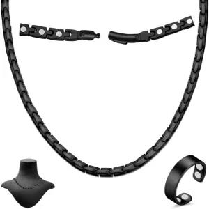 시그마 마그네틱 목걸이 - 남성용 티타늄 스테인리스 스틸 초강력 자석 조절 가능한 크기 도구와 선물 상자