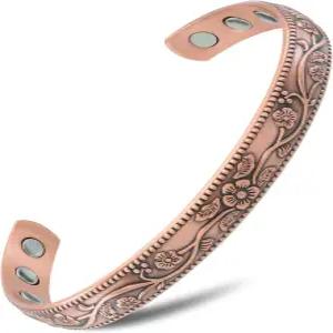 MagnetRX 여성용 구리 팔찌 ？ 99.9 순도 자기 조절 가능한 커프 뱅글 (플로럴 스타일)