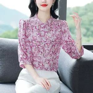 여사친 실크 가을 상의 누에고치 블라우스 슬림핏 쉬폰 7부 원픽3