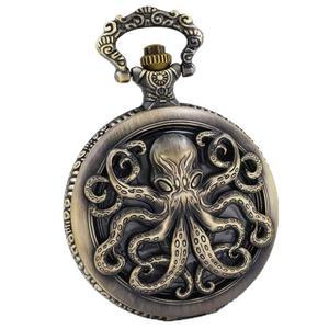 덴틸리 빈티지 옥토퍼스 할로우 포함 목걸이 포켓 블랙 쿼츠 워치 체인 스팀펑크