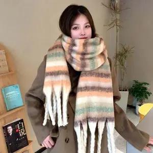 여성 부드러운 태슬 스트라이프 빅 머플러