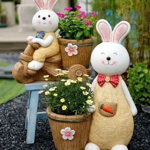정원 토끼가족 조형물 대형 장식품 가드닝 토끼형제 화분