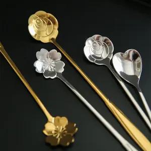 스테인레스 꽃 커피스푼 손잡이 디저트스푼 긴