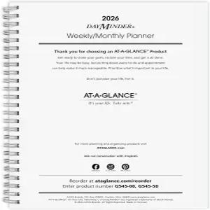 AT-A-GLANCE 2026 플래너 리필 주간 및 월간 7인치 x 8.75인치 중형 임원 데이마인드 G545 라인