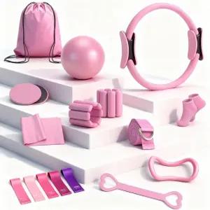 홈 운동 판스파티 필라테스 장비 키트 여성용 14인치 링 및 볼 세트 손목 무게 저항 밴드 코어 슬라이더